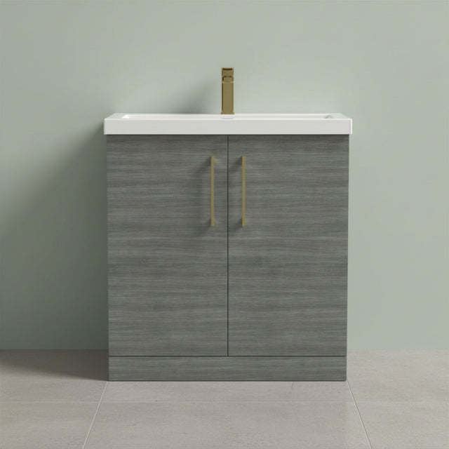 [BALARN505AH017] Balterley Level Contemporary Bathroom Floor Standing 2-Door Vanity Unit & Mid-Edge Basin, Anthracite Woodgrain, 800mm - Silo
