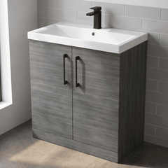 [BALARN505AH018] Balterley Level Contemporary Bathroom Floor Standing 2-Door Vanity Unit & Mid-Edge Basin, Anthracite Woodgrain, 800mm - Lifestyle 2