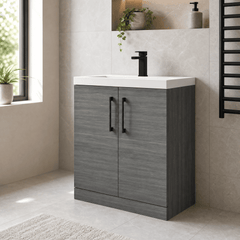 [BALARN505AH018] Balterley Level Contemporary Bathroom Floor Standing 2-Door Vanity Unit & Mid-Edge Basin, Anthracite Woodgrain, 800mm - Lifestyle 3
