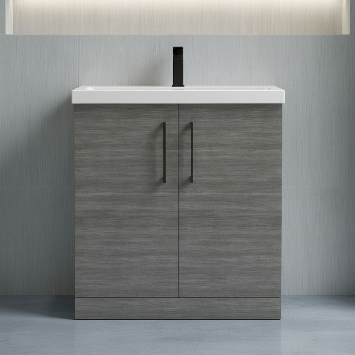 [BALARN505AH018] Bramshall Floor Standing 2 Door Vanity Basin Unit with Mid-Edge Basin, 800mm, Choice of Colour and Handle Finish - Studio Shot