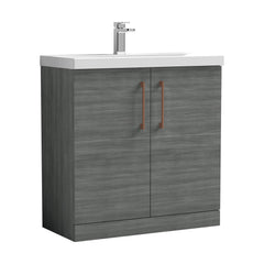[BALARN505AH019] Balterley Level Contemporary Bathroom Floor Standing 2-Door Vanity Unit & Mid-Edge Basin, Anthracite Woodgrain, 800mm - Cutout