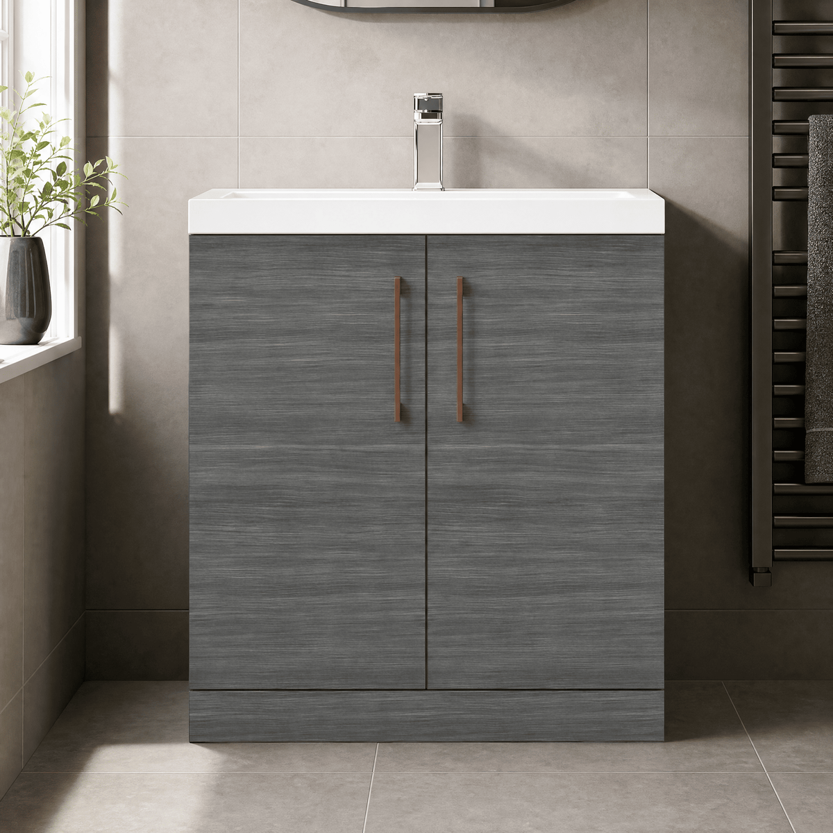 [BALARN505AH019] Bramshall Floor Standing 2 Door Vanity Basin Unit with Mid-Edge Basin, 800mm, Choice of Colour and Handle Finish - Lifestyle 1