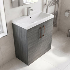 [BALARN505AH019] Balterley Level Contemporary Bathroom Floor Standing 2-Door Vanity Unit & Mid-Edge Basin, Anthracite Woodgrain, 800mm - Lifestyle 2