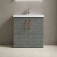 [BALARN505AH019] Balterley Level Contemporary Bathroom Floor Standing 2-Door Vanity Unit & Mid-Edge Basin, Anthracite Woodgrain, 800mm - Silo