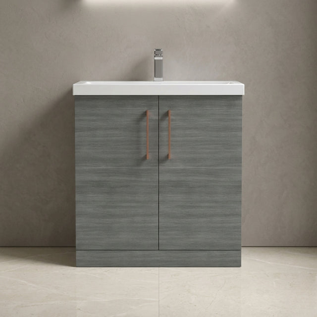 [BALARN505AH019] Balterley Level Contemporary Bathroom Floor Standing 2-Door Vanity Unit & Mid-Edge Basin, Anthracite Woodgrain, 800mm - Silo