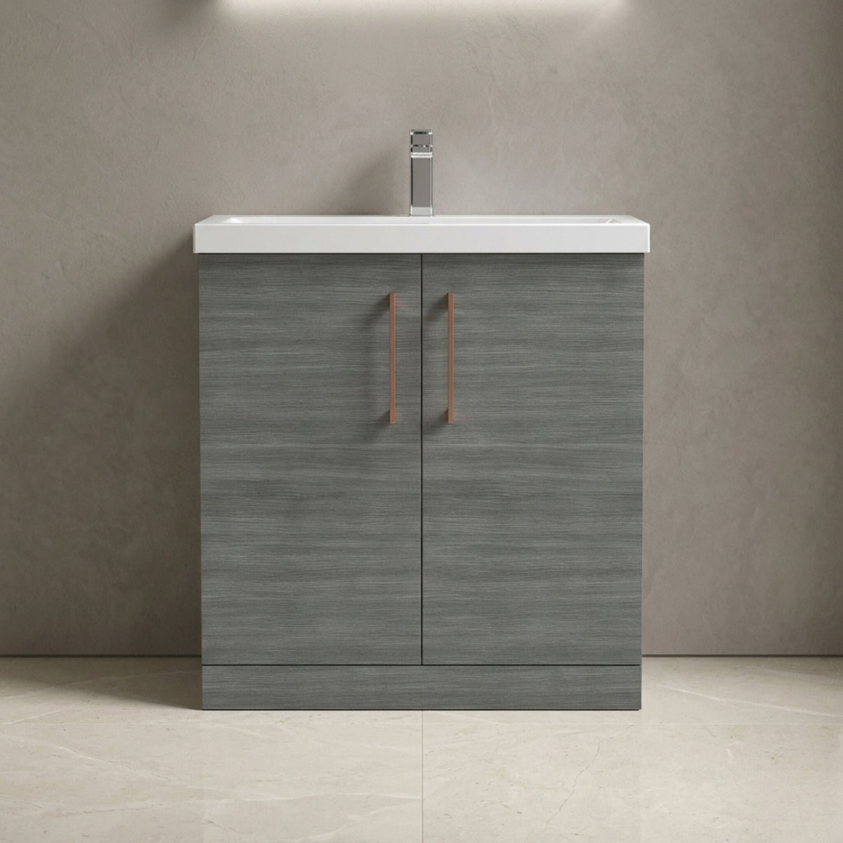 [BALARN505AH019] Bramshall Floor Standing 2 Door Vanity Basin Unit with Mid-Edge Basin, 800mm, Choice of Colour and Handle Finish - Studio Shot
