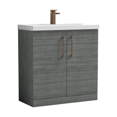 [BALARN505AH1516] Balterley Level Contemporary Bathroom Floor Standing 2-Door Vanity Unit & Mid-Edge Basin, Anthracite Woodgrain, 800mm - Cutout
