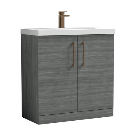 [BALARN505AH1516] Balterley Level Contemporary Bathroom Floor Standing 2-Door Vanity Unit & Mid-Edge Basin, Anthracite Woodgrain, 800mm - Cutout