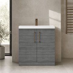 [BALARN505AH1516] Balterley Level Contemporary Bathroom Floor Standing 2-Door Vanity Unit & Mid-Edge Basin, Anthracite Woodgrain, 800mm - Lifestyle 1