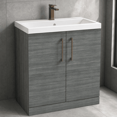 [BALARN505AH1516] Balterley Level Contemporary Bathroom Floor Standing 2-Door Vanity Unit & Mid-Edge Basin, Anthracite Woodgrain, 800mm - Lifestyle 2
