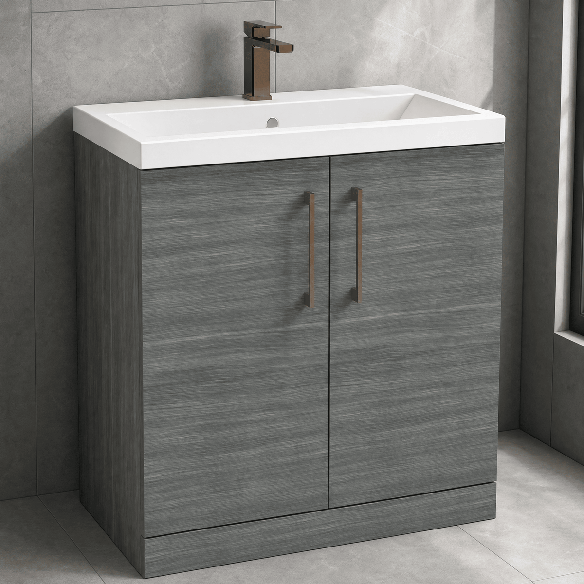 [BALARN505AH1516] Bramshall Floor Standing 2 Door Vanity Basin Unit with Mid-Edge Basin, 800mm, Choice of Colour and Handle Finish - Lifestyle 2