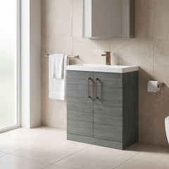 [BALARN505AH1516] Balterley Level Contemporary Bathroom Floor Standing 2-Door Vanity Unit & Mid-Edge Basin, Anthracite Woodgrain, 800mm - Lifestyle 3
