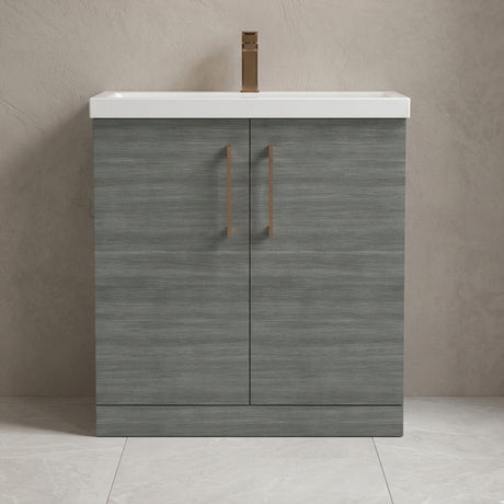 [BALARN505AH1516] Balterley Level Contemporary Bathroom Floor Standing 2-Door Vanity Unit & Mid-Edge Basin, Anthracite Woodgrain, 800mm - Silo