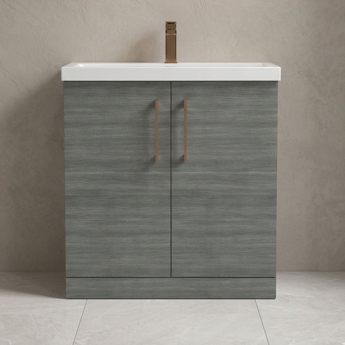 [BALARN505AH1516] Bramshall Floor Standing 2 Door Vanity Basin Unit with Mid-Edge Basin, 800mm, Choice of Colour and Handle Finish - Studio Shot