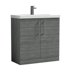 [BALARN505AH716] Balterley Level Contemporary Bathroom Floor Standing 2-Door Vanity Unit & Mid-Edge Basin, Anthracite Woodgrain, 800mm - Cutout