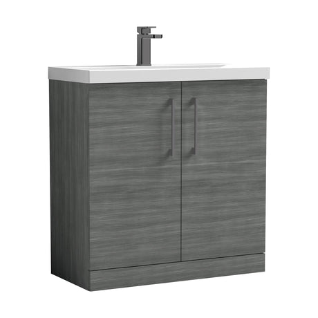 [BALARN505AH716] Balterley Level Contemporary Bathroom Floor Standing 2-Door Vanity Unit & Mid-Edge Basin, Anthracite Woodgrain, 800mm - Cutout