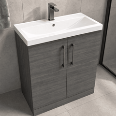 [BALARN505AH716] Balterley Level Contemporary Bathroom Floor Standing 2-Door Vanity Unit & Mid-Edge Basin, Anthracite Woodgrain, 800mm - Lifestyle 2