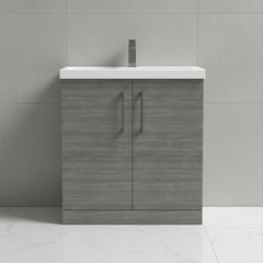 [BALARN505AH716] Balterley Level Contemporary Bathroom Floor Standing 2-Door Vanity Unit & Mid-Edge Basin, Anthracite Woodgrain, 800mm - Silo
