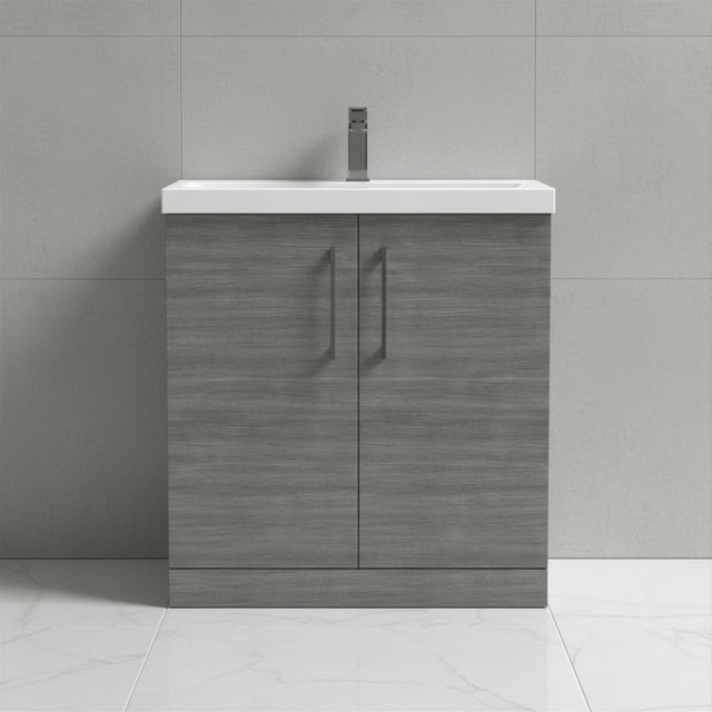 [BALARN505AH716] Balterley Level Contemporary Bathroom Floor Standing 2-Door Vanity Unit & Mid-Edge Basin, Anthracite Woodgrain, 800mm - Silo