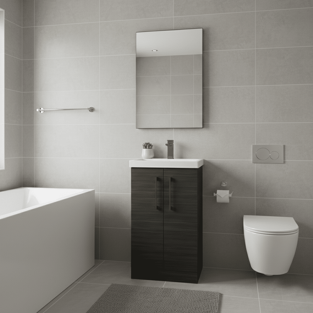 [BALARN601AH017] Bramshall Floor Standing 2 Door Vanity Basin Unit with Mid-Edge Basin, 500mm, Choice of Colour and Handle Finish - Lifestyle 1