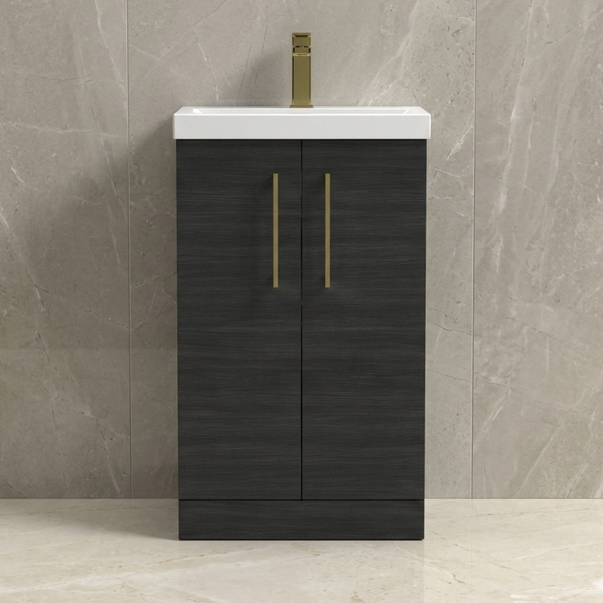 [BALARN601AH017] Bramshall Floor Standing 2 Door Vanity Basin Unit with Mid-Edge Basin, 500mm, Choice of Colour and Handle Finish - Studio Shot