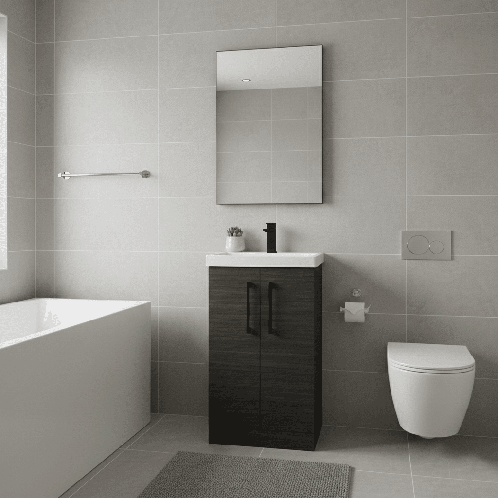 [BALARN601AH018] Bramshall Floor Standing 2 Door Vanity Basin Unit with Mid-Edge Basin, 500mm, Choice of Colour and Handle Finish - Lifestyle 1