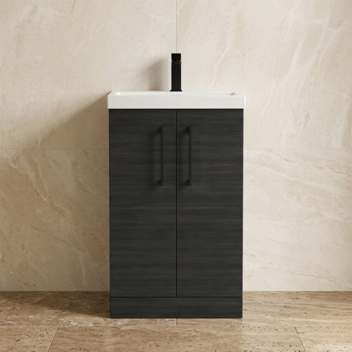 [BALARN601AH018] Bramshall Floor Standing 2 Door Vanity Basin Unit with Mid-Edge Basin, 500mm, Choice of Colour and Handle Finish - Studio Shot