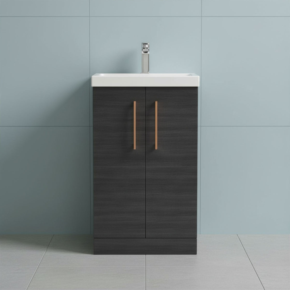 [BALARN601AH019] Bramshall Floor Standing 2 Door Vanity Basin Unit with Mid-Edge Basin, 500mm, Choice of Colour and Handle Finish - Studio Shot