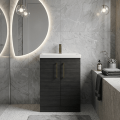 [BALARN603AH017] Bramshall Floor Standing 2 Door Vanity Basin Unit with Mid-Edge Basin, 600mm, Choice of Colour and Handle Finish - Lifestyle 1