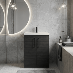 [BALARN603AH018] Bramshall Floor Standing 2 Door Vanity Basin Unit with Mid-Edge Basin, 600mm, Choice of Colour and Handle Finish - Lifestyle 1