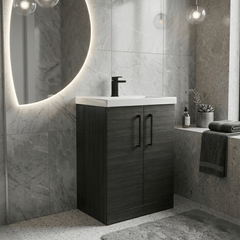 [BALARN603AH018] Bramshall Floor Standing 2 Door Vanity Basin Unit with Mid-Edge Basin, 600mm, Choice of Colour and Handle Finish - Lifestyle 2
