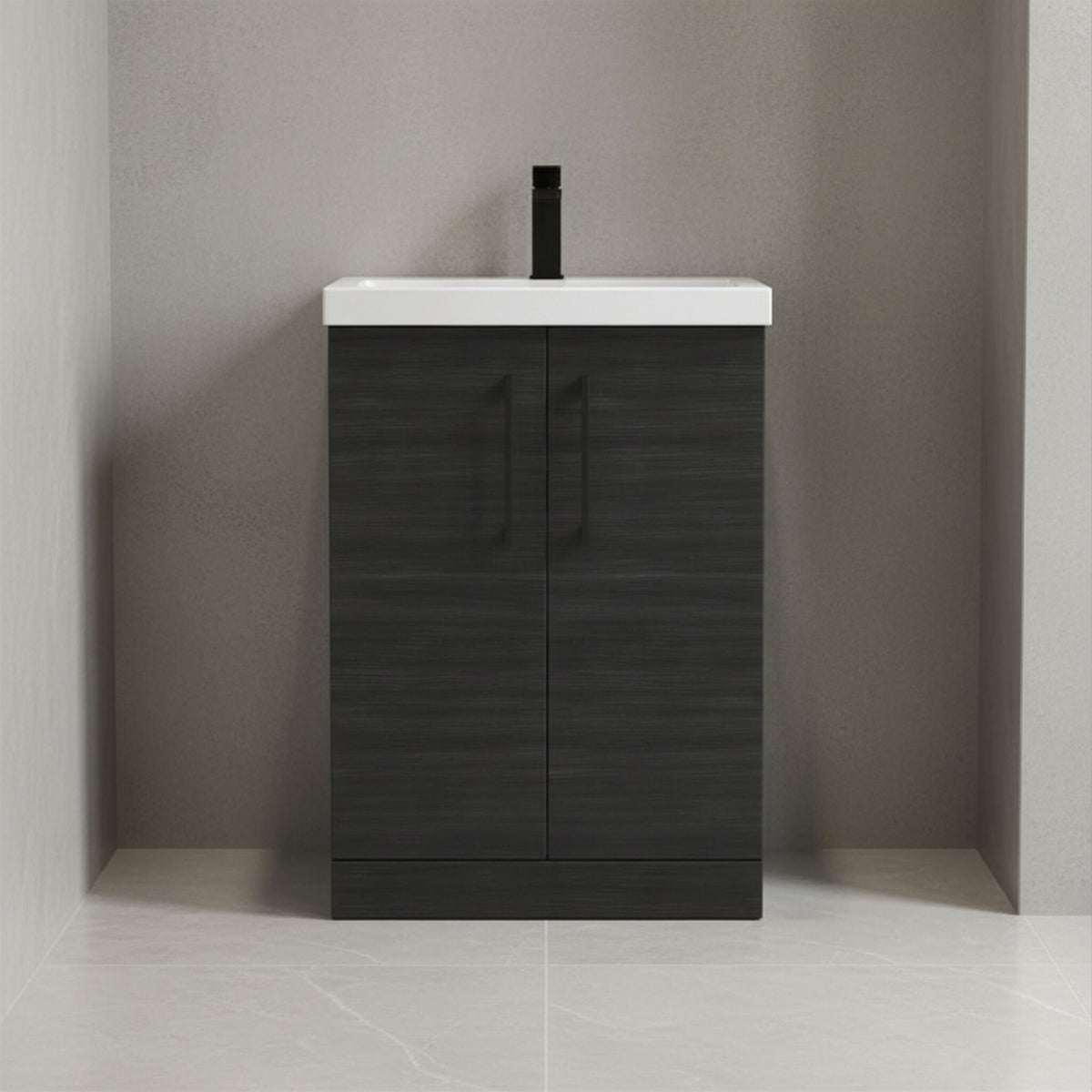 [BALARN603AH018] Bramshall Floor Standing 2 Door Vanity Basin Unit with Mid-Edge Basin, 600mm, Choice of Colour and Handle Finish - Studio Shot