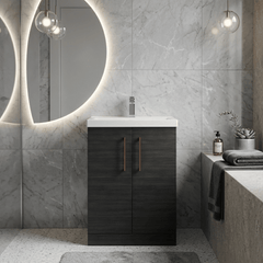 [BALARN603AH019] Bramshall Floor Standing 2 Door Vanity Basin Unit with Mid-Edge Basin, 600mm, Choice of Colour and Handle Finish - Lifestyle 1