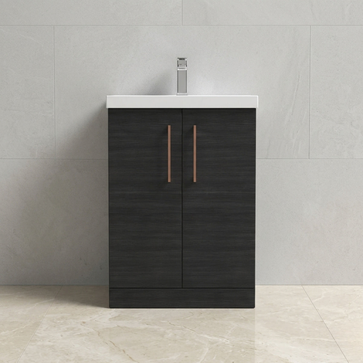 [BALARN603AH019] Bramshall Floor Standing 2 Door Vanity Basin Unit with Mid-Edge Basin, 600mm, Choice of Colour and Handle Finish - Studio Shot