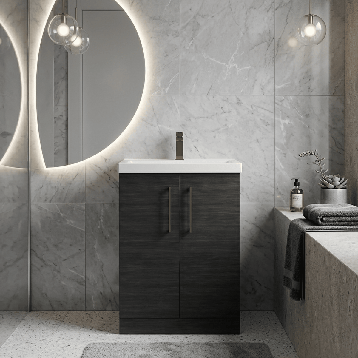 [BALARN603AH1516] Bramshall Floor Standing 2 Door Vanity Basin Unit with Mid-Edge Basin, 600mm, Choice of Colour and Handle Finish - Lifestyle 1