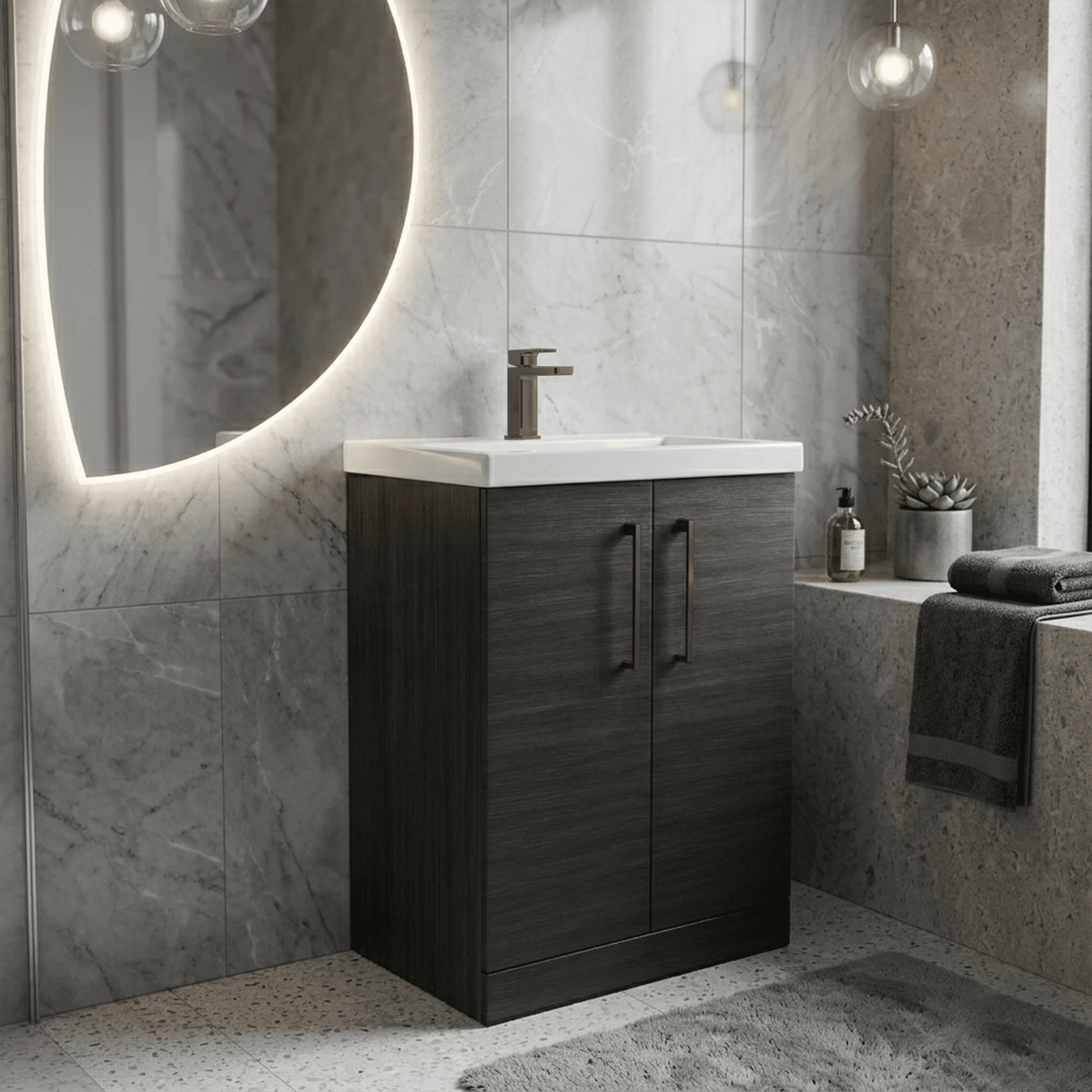 [BALARN603AH1516] Bramshall Floor Standing 2 Door Vanity Basin Unit with Mid-Edge Basin, 600mm, Choice of Colour and Handle Finish - Lifestyle 2