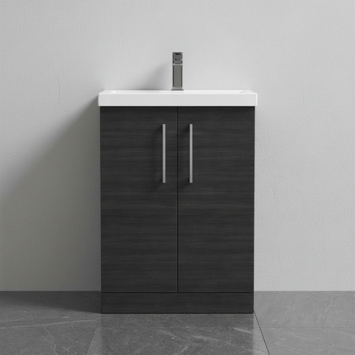 [BALARN603AH716] Bramshall Floor Standing 2 Door Vanity Basin Unit with Mid-Edge Basin, 600mm, Choice of Colour and Handle Finish - Studio Shot