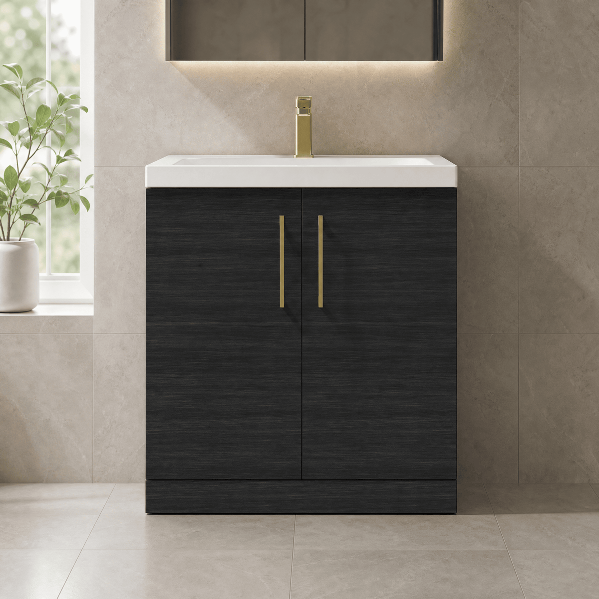 [BALARN605AH017] Bramshall Floor Standing 2 Door Vanity Basin Unit with Mid-Edge Basin, 800mm, Choice of Colour and Handle Finish - Lifestyle 1