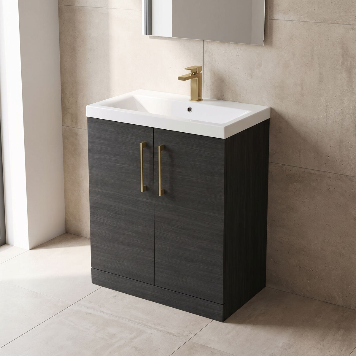 [BALARN605AH017] Bramshall Floor Standing 2 Door Vanity Basin Unit with Mid-Edge Basin, 800mm, Choice of Colour and Handle Finish - Lifestyle 2
