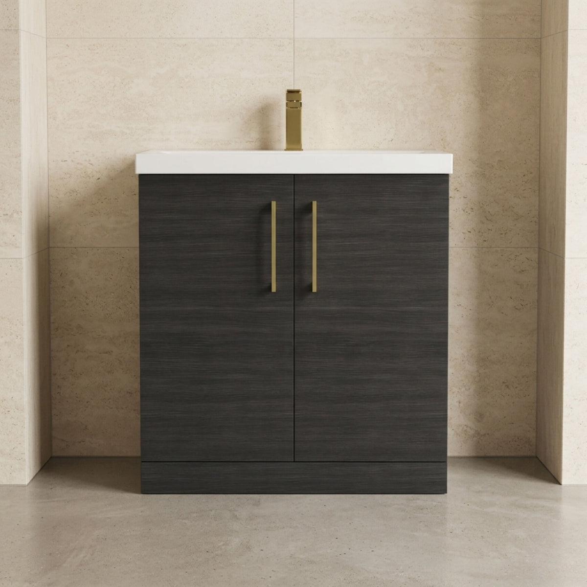 [BALARN605AH017] Bramshall Floor Standing 2 Door Vanity Basin Unit with Mid-Edge Basin, 800mm, Choice of Colour and Handle Finish - Studio Shot