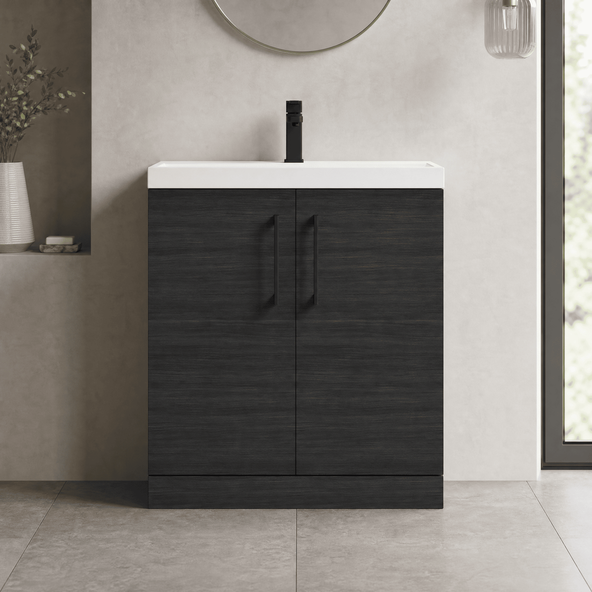 [BALARN605AH018] Bramshall Floor Standing 2 Door Vanity Basin Unit with Mid-Edge Basin, 800mm, Choice of Colour and Handle Finish - Lifestyle 1