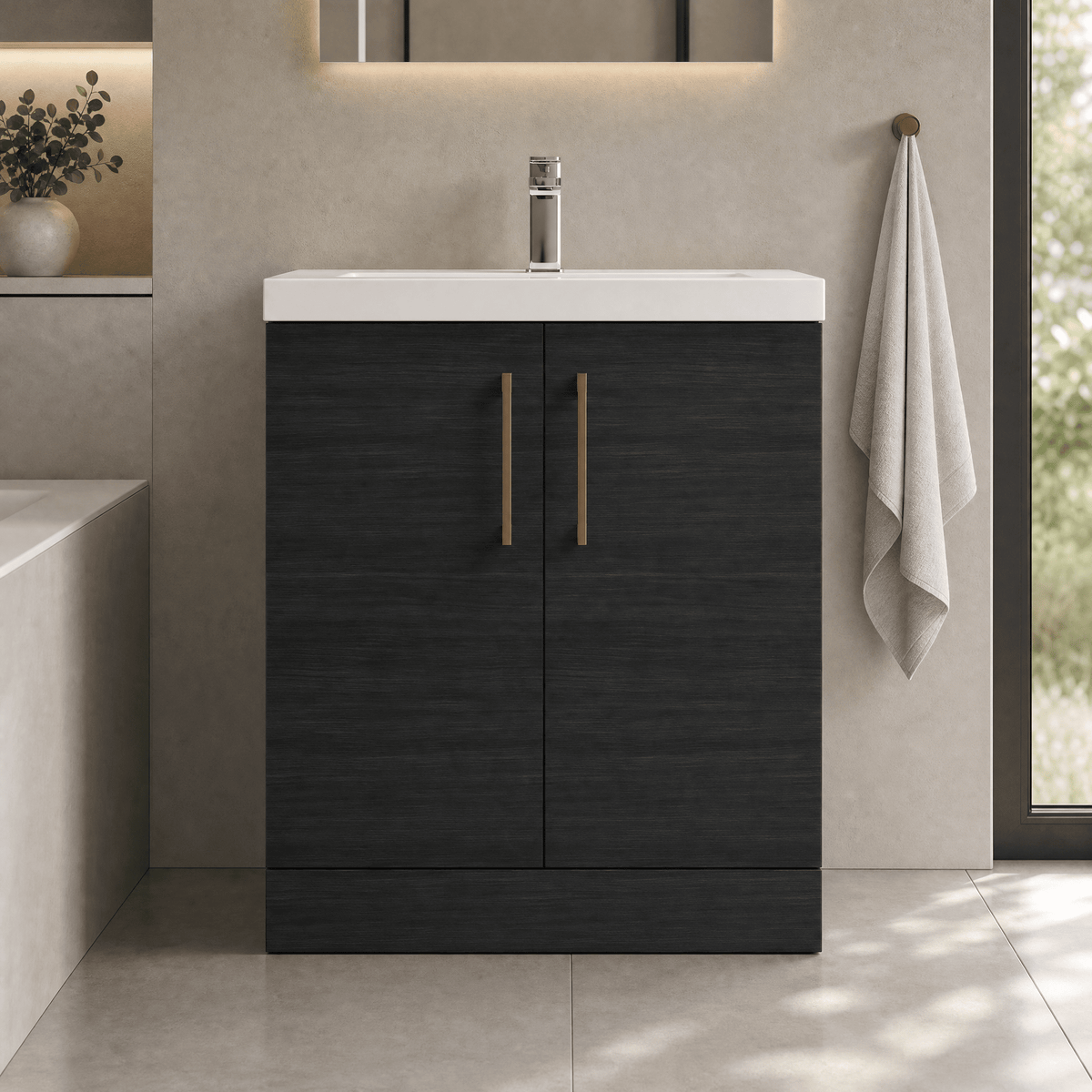 [BALARN605AH019] Bramshall Floor Standing 2 Door Vanity Basin Unit with Mid-Edge Basin, 800mm, Choice of Colour and Handle Finish - Lifestyle 1