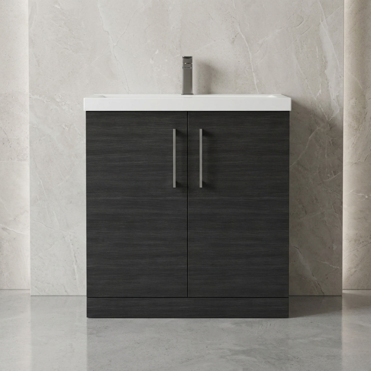 [BALARN605AH716] Bramshall Floor Standing 2 Door Vanity Basin Unit with Mid-Edge Basin, 800mm, Choice of Colour and Handle Finish - Studio Shot