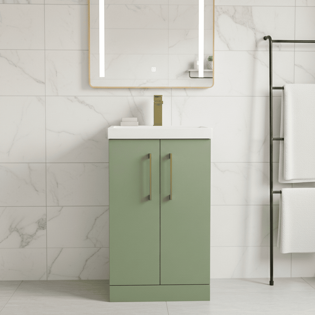 [BALARN801AH017] Bramshall Floor Standing 2 Door Vanity Basin Unit with Mid-Edge Basin, 500mm, Choice of Colour and Handle Finish - Lifestyle 1