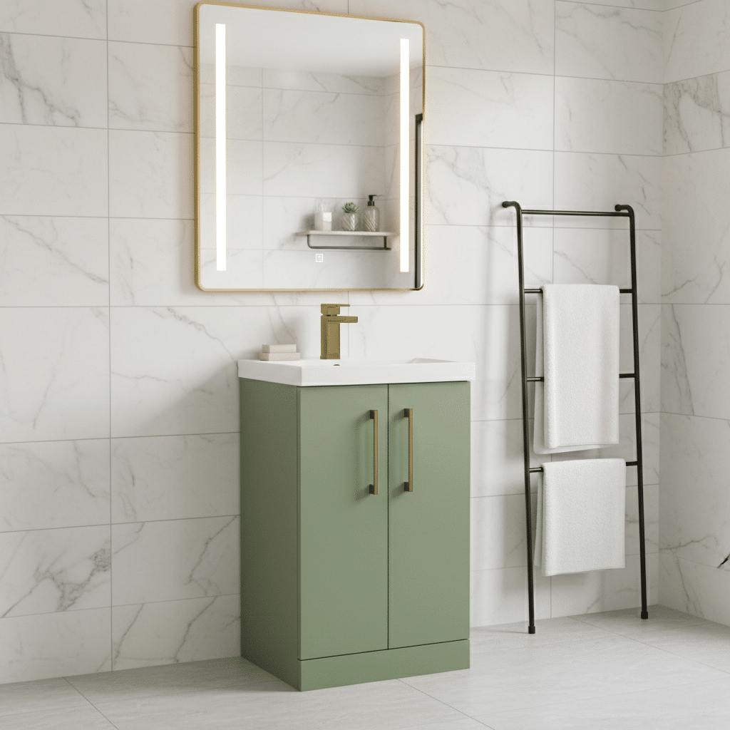 [BALARN801AH017] Bramshall Floor Standing 2 Door Vanity Basin Unit with Mid-Edge Basin, 500mm, Choice of Colour and Handle Finish - Lifestyle 2