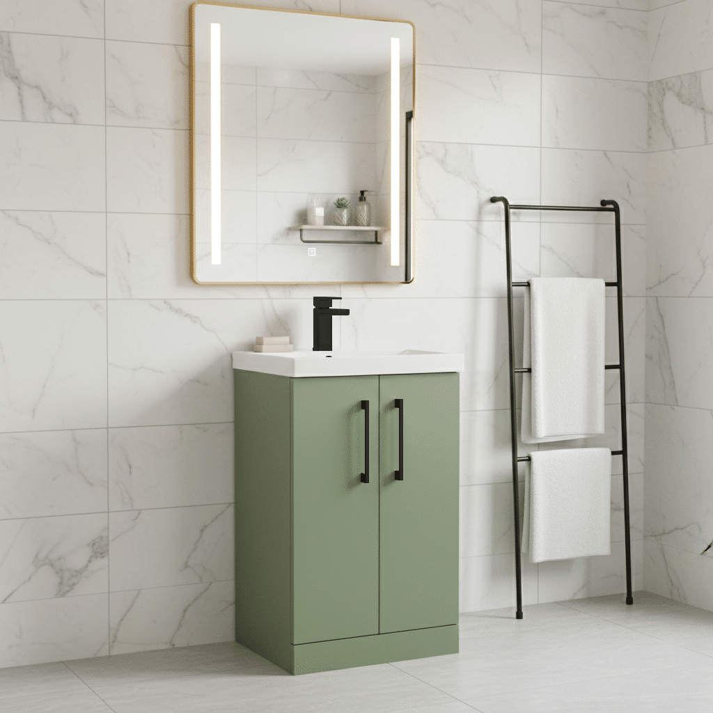 [BALARN801AH018] Bramshall Floor Standing 2 Door Vanity Basin Unit with Mid-Edge Basin, 500mm, Choice of Colour and Handle Finish - Lifestyle 2