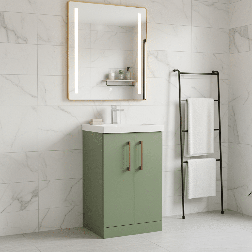 [BALARN801AH019] Bramshall Floor Standing 2 Door Vanity Basin Unit with Mid-Edge Basin, 500mm, Choice of Colour and Handle Finish - Lifestyle 2