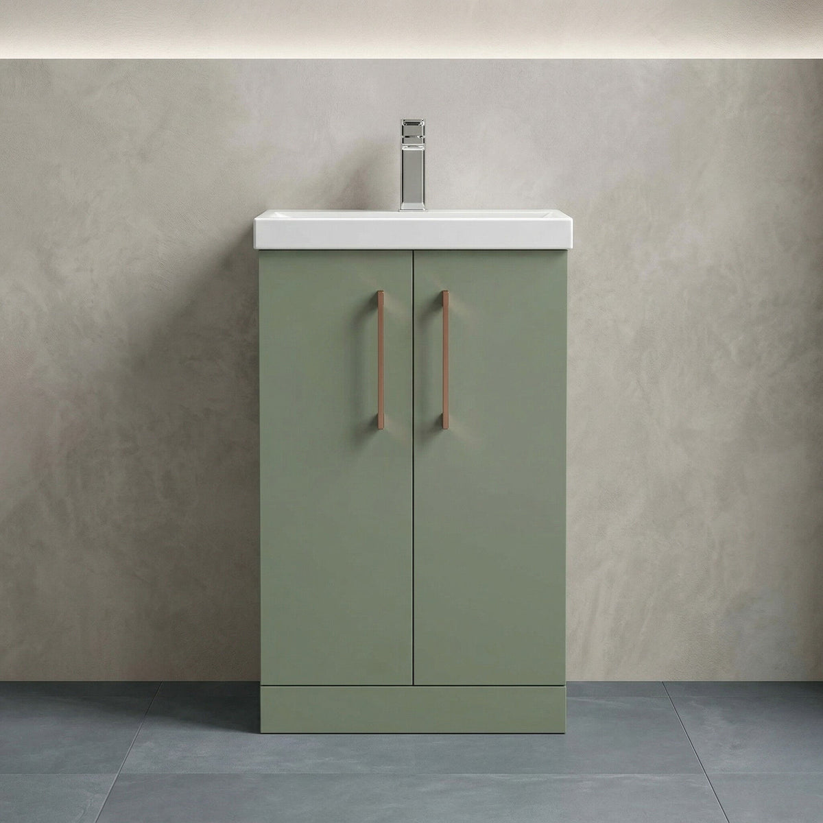 [BALARN801AH019] Bramshall Floor Standing 2 Door Vanity Basin Unit with Mid-Edge Basin, 500mm, Choice of Colour and Handle Finish - Studio Shot