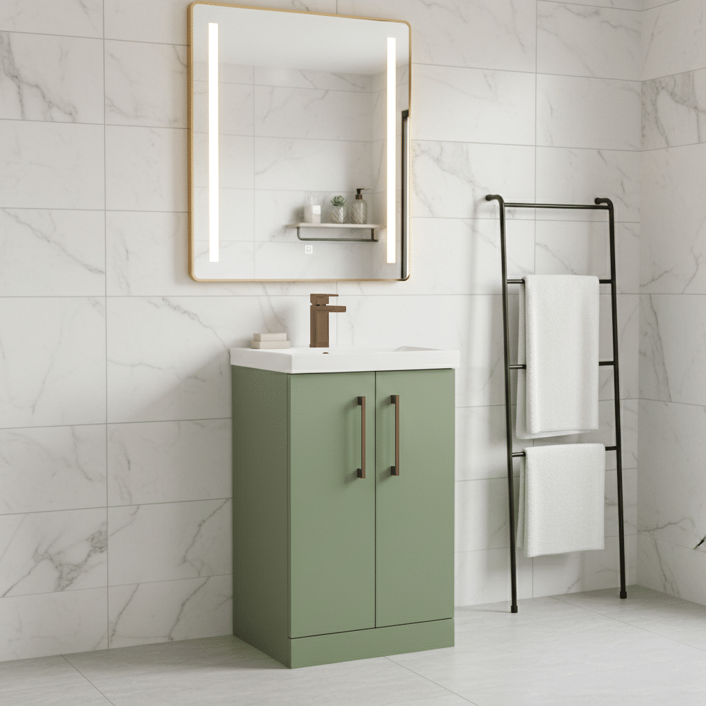 [BALARN801AH1516] Bramshall Floor Standing 2 Door Vanity Basin Unit with Mid-Edge Basin, 500mm, Choice of Colour and Handle Finish - Lifestyle 2