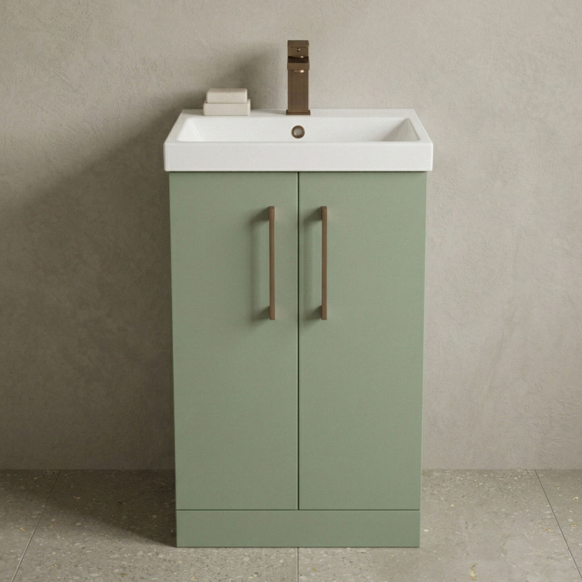 [BALARN801AH1516] Bramshall Floor Standing 2 Door Vanity Basin Unit with Mid-Edge Basin, 500mm, Choice of Colour and Handle Finish - Studio Shot